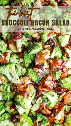 broccoli and bacon salad in a bowl with the title text overlay reads the best broccoli bacon salad