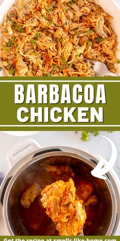 the recipe for barbacoa chicken is ready to be served in the slow cooker