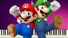 two super mario bros characters are jumping in the air with their arms around each other