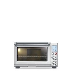 a silver toaster oven sitting on top of a white counter