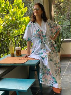 I made this Kaftan from a beautiful floral pattern in 100% mulmul cotton. Mulmul is a very fine variety of cotton which is extremely soft and it gets softer with every wash. It is so free flowing, that it will make you feel as if you aren't wearing anything at all ;) The beauty of the Kaftans is they will fit everyone so no need to worry about the size et all. All my Kaftans have deep necks(11-12 inches) so will fit all head sizes. However, the length of my kaftans will vary. I make all my kafta Kaftan Styles, Nursing Gown, Bridesmaid Pjs, Delivery Gown, Long Summer Dresses Maxi, Cute Pajamas, Bridesmaid Robes, New Mom Gift, Free Flowing