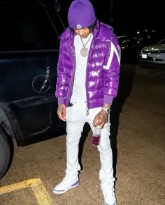 Winter Drip Outfits Men, Purple Outfit Ideas, Mens Twists, Ybn Nahmir, Winter Drip, Purple Dreads, Tomboyish Outfits