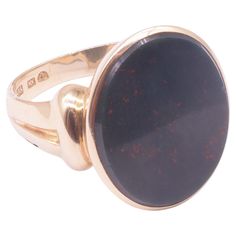 Substantial and large, stamped 14 karat oval signet ring of bloodstone, nearly .75 inches high, with various maker's marks stamped on the inside of the polished gold band. A substantial signet ring with presence. Can be worn everyday, solidly crafted and durable. The ring is a size 8 and can be resized. Gold Band, Signet Ring, Makers Mark, Gold Bands, Jewelry Rings, Mid Century, Band, Gold, Jewellery Rings