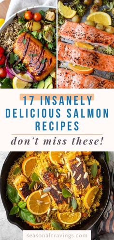 salmon, lemons and other foods are featured in this collage with the words 17 ins