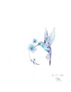 a drawing of a hummingbird with flowers in its beak