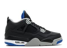 the air jordan 4 retro is available in black, white and blue