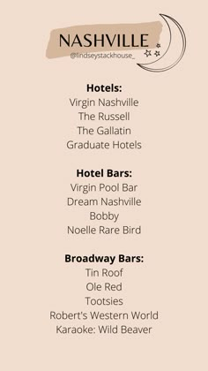 the nashville hotel menu is shown in black and white