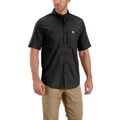 Clean and simple, this button down work shirt can do it all. A triple-stitched, wrinkle-free design maintains a professional appearance, day-in and day-out. While the cotton canvas blend offers the perfect amount of stretch for a full range of motion to swing a tool or reach overhead.5-ounce, 58% cotton / 39% polyester / 3% spandexBuilt to move with Rugged Flex® stretch technologyStain Breaker® technology releases stainsCarhartt-strong, triple-stitched main seamsWrinkle-resistant fabricColorfast Workwear Store, Mens Work Shirts, Mens Rugged, Carhartt Shirts, Mens Workwear, Mens Short Sleeve Shirt, Work Shirt, Work Clothes, Carhartt Mens