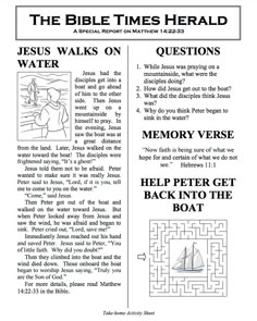 the bible times herald page for jesus walks on water and memory verse helps to help get back into the boat