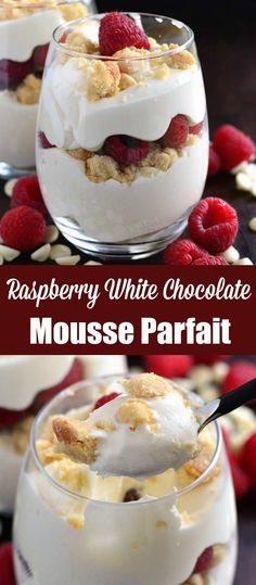 raspberry white chocolate mousse parfait with whipped cream