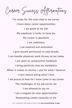 a poem written in black and white with the words career success affirmants on it