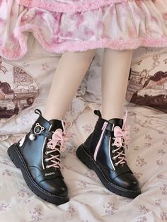 This price is for a pair of martens only. Fabric:PUShoes Details:Bow Accents / Lace-up Closure / Zip Closure at Sides  	 		 			Size 			35 			36 			37 			38 			39 			40 		 		 			Foot Length 			22.5 			23 			23.5 			24 			24.5 			25 Black Harajuku Style Lace-up Boots, Black Harajuku Style Winter Boots, Black Harajuku Boots With Round Toe, Black Lace-up Harajuku Boots, Harajuku Style Black Lace-up Boots, Spring Punk Martin Boots With Round Toe, Punk Style Martin Boots With Round Toe For Spring, Cute Black High-top Boots, Cute Black Lace-up Boots