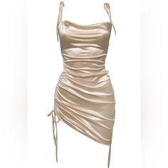 Size Small Never Worn Leau Champagne Satin Mini Dress With Adjustable Straps And Adjustable Length Beige Satin Party Dress, Satin Dress Champagne, Silver Satin Dress, Dress Champagne Color, Dress Champagne, Satin Mini Dress, Champagne Color, Satin Dress, Birthday Dresses