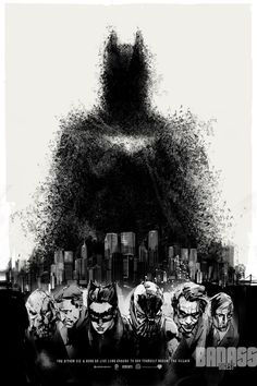 the dark knight rises movie poster with batman and other characters in front of cityscape