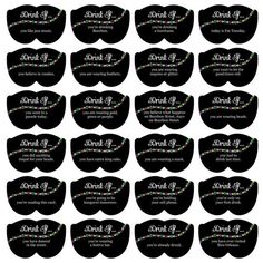 black and white wedding seating cards with colorful confetti on the edges, set of 20