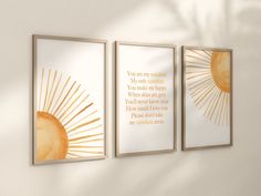 three framed art prints with the words you are my sunshine