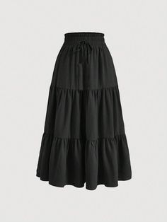 SHEIN Tween Girl Drawstring Waist Ruffle Hem Skirt | SHEIN USA Leggongs Skirt, Womens Simple Long Black Skirts, Gothic Teens Skirts, Affordable Flared Skort With Elastic Waistband, Long Black School Skirt, Cheap Fall School Skort, Long Green Skirt, Classy Skirts, Skirt Inspiration