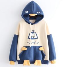 New cute pet rabbit ears hoodie on Storenvy Penguin Hoodie, Gaun Abad Pertengahan, Kawaii Penguin, Tokyo Street Fashion, Style Kawaii, Smink Inspiration, Patchwork Top, Cute Penguin, Kawaii Fashion Outfits