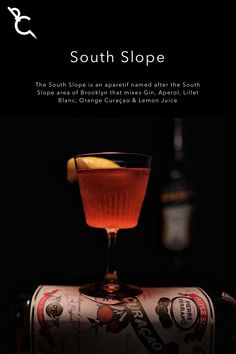 Derived from Jim Meehan's 2011 The PDT Cocktail Book, the South Slope was created by Michael Madrusan and is named after the South Slope area of Brooklyn. With Gin, Aperol, Lillet Blanc, Orange Curaçao & Lemon Juice this is a very tasty aperitif. Vintage Cocktails, Rum Cocktails, Cocktail Book, Mixed Drinks Recipes, Cocktail Drinks Recipes, Wine Cocktails, Gin Cocktails, Drinks Alcohol Recipes