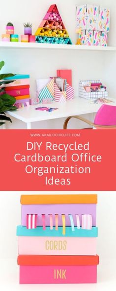 the diy recycled cardboard office organization ideas are easy and fun to do with kids