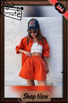 Women's Summer New Solid Color Casual Loose Lapel Short-sleeved Shirt High-waisted Shorts Two-piece Suit Casual 2pcs Set Spring Button-up Sets For Day Out, Casual Short Sets With Pockets, Relaxed Fit Short Sets With Pockets, Casual Long Sleeve Two-piece Set For Summer, Summer Two-piece Short Sleeve Tops, Casual Daywear Sets With Pockets, Spring Workwear Sets With Collared Shape, Spring Workwear Sets With Collar, Spring Workwear Collared Sets