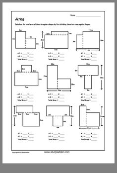 worksheet showing the area and perimeters for students to use in their class