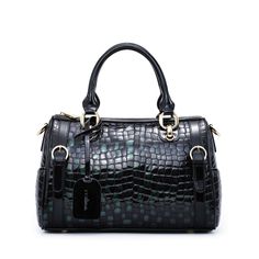 PRICES MAY VARY. SUPERB DESIGN: Patent leather crocodile pattern leather Boston shoulder bag, Our craftsmen spray coating on the genuine leather surface, and then use the printing technology to print the leopard pattern,blue, purple and bronze on the leather surface. High-quality metal zippers can not only be used for a long time but also add a lot to the taste of the handbag. EXCELLENT DETAILS: Upgrade loop held the handle firmly. Nicely done stitching and you won't see any loose thread anywher Luxury Glamorous Rectangular Shoulder Bag, Handheld Leather Satchel With Crocodile Pattern, Leather Satchel With Crocodile Pattern And Double Handle, Leather Satchel With Crocodile Pattern And Top Handle, Leather Satchel With Crocodile Pattern, Green Leather Satchel With Crocodile Pattern, Handheld Leather Shoulder Bag With Crocodile Pattern, Black Leather Satchel With Crocodile Pattern, Green Leather Bag With Crocodile Pattern