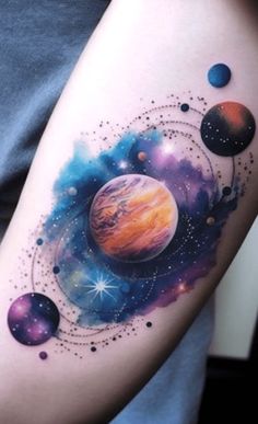 an arm with planets and stars on it