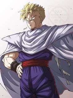 an anime character with blonde hair and blue eyes holding his arms out to the side