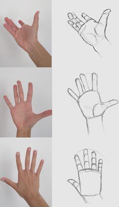 four different views of hand gestures and how to draw them with their hands in perspective