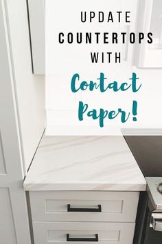 a kitchen counter top with contact paper on it and the words, update counters with contact paper