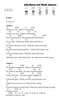 the guitar chords for julia nunnes and widd johnson's song, which is written