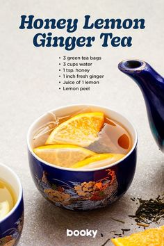 honey lemon ginger tea in a blue bowl