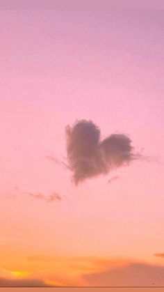 a plane flying in the sky at sunset or dawn with clouds shaped like a heart