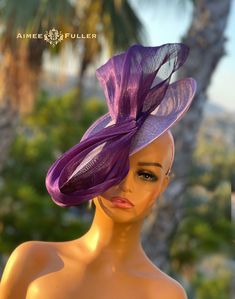 Aimee Fuller Kentucky Derby Hat Heather Lavender Fascinator - Etsy Zambia Purple Top Hat For Royal Ascot, Elegant Lavender Headpiece For Kentucky Derby, Adjustable Purple Top Hat For Kentucky Derby, Purple Fitted Wide Brim Costume Hat, Fitted Purple Wide Brim Top Hat, Adjustable Purple Top Hat For Races, Adjustable Purple Top Hat For Evening, Adjustable Purple Headpiece For Evening, Purple Curved Brim Mini Hat For Kentucky Derby