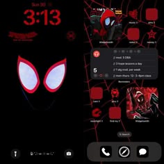 an iphone screen with the spiderman theme on it, and another screensaver for the phone