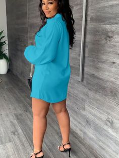 Material:95% Polyester & 5% Spandex. Features:V-neck, solid color, Long Sleeve Dress, belted, elegant, tie-up, mini dresses.Style: Casual. Blue V-neck Mini Dress With Tie Waist, V-neck Office Dress In Solid Color, Office V-neck Dress In Solid Color, Casual Solid Color Mini V-neck Dress, Solid Color Mini Dress For Work, Casual V-neck Belted Mini Dress, Date Night V-neck Mini Dress, Knee-length Office Mini Dress, Solid Mini Length Dresses For Office