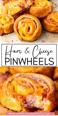 ham and cheese pinwheels with text overlay