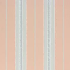 a pink and blue striped wallpaper with white trim