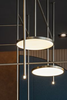 three circular lights are hanging from the ceiling