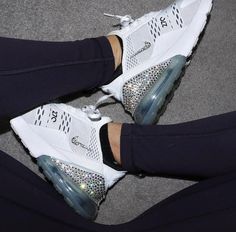 Bling Nike, Womens Nike Air Max 270, Bling Nike Shoes, Nike Air Max 270 White, Swarovski Nike, Air Logo, All White Sneakers, Wedding Sneakers, Custom Bling