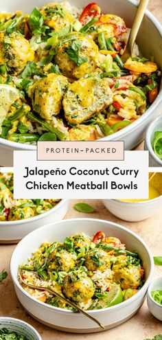 jalapeno coconut curry chicken meatball bowls