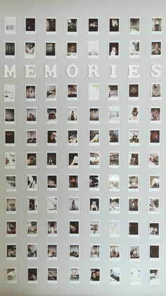 a white wall with many pictures and words written on it's sides, including the word memories