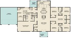 the floor plan for a house with two master suites and an attached garage area on one side