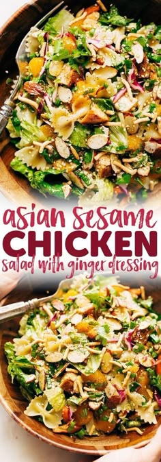 Asian Sesame Chicken Salad, Asian Sesame Chicken, Salad With Ginger Dressing, Sesame Chicken Salad, Resep Pasta, Asian Chicken Salads, Ginger Dressing