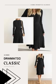 Dramatic Classic Dresses, Kibbe Dramatic Classic Outfits, Sweater Dress With Belt, Tailored Chic