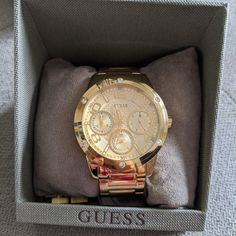 Brand New Guess With A Gold Color. 40mm. Stainless Steal. Water Resistant. Guess Watches Women, Cash Indian, Money Images Cash Indian, Sparkle High Heels, Guess Women Watches, Guess Wallet, Boyfriend Watch, Guess Watch, Money Images