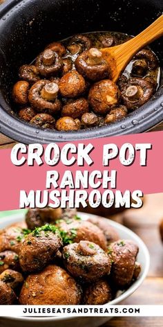 crock pot ranch mushrooms with text overlay