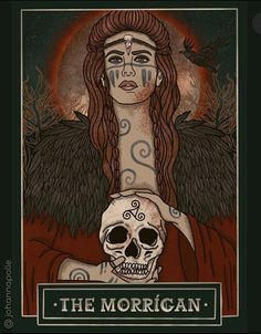 a tarot card with an image of a woman holding a skull in her arms