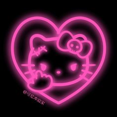 a pink heart shaped neon sign with a hello kitty face on it